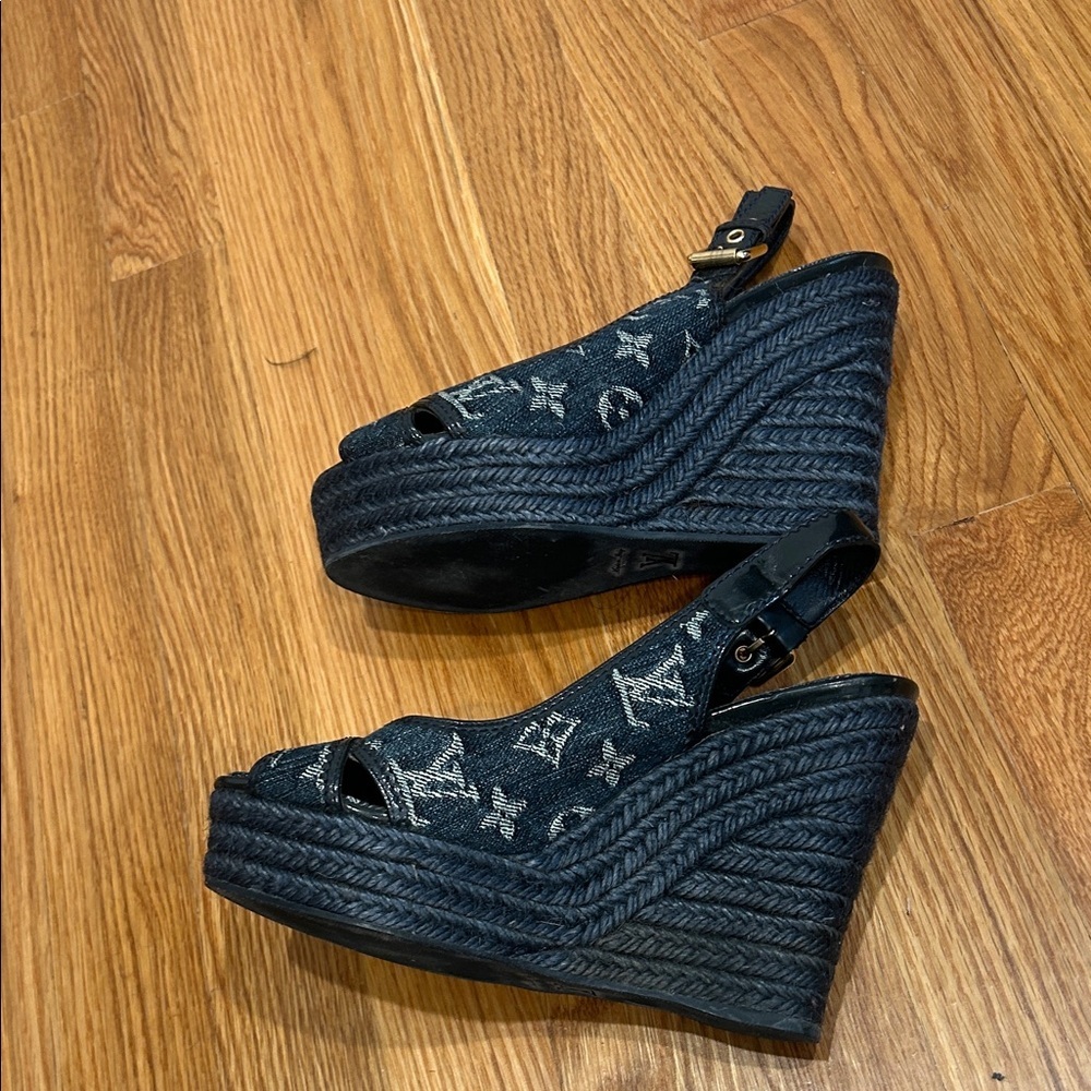 Vintage Louis Vuitton blue denim Wedge Sandals espadrille shoe 37 - Picture 12 of 12